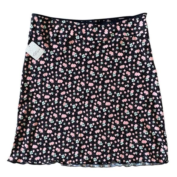 Free People IRL Black Pink Floral Slip Y2K Aesthetic Skirt NWT Size 6/Small - Picture 2 of 8